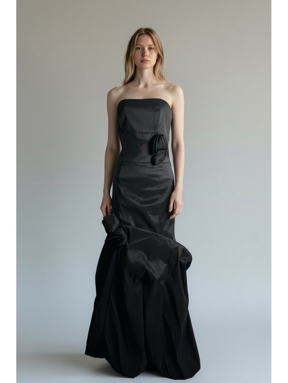 Vintage Cache Black Formal Dress, Tufted With Roses, Size 10